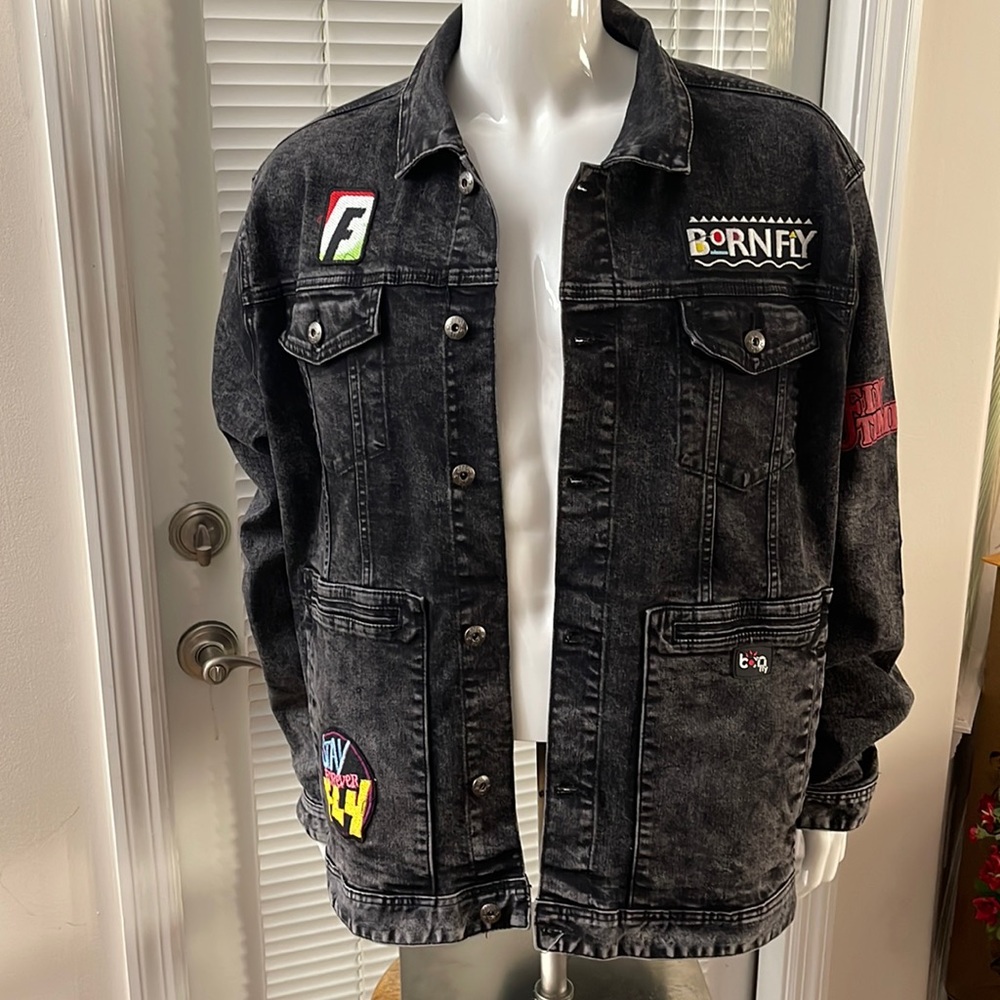 Born Fly Living Fly Black Wash Stretch Denim Button Placket Jacket - XXL